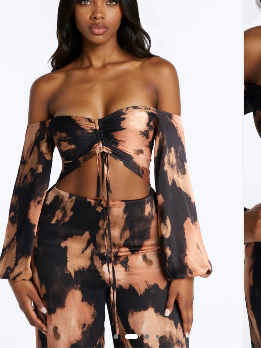 Fashion Nova Simone Satin Wide Leg Jumpsuit - Black & Peach